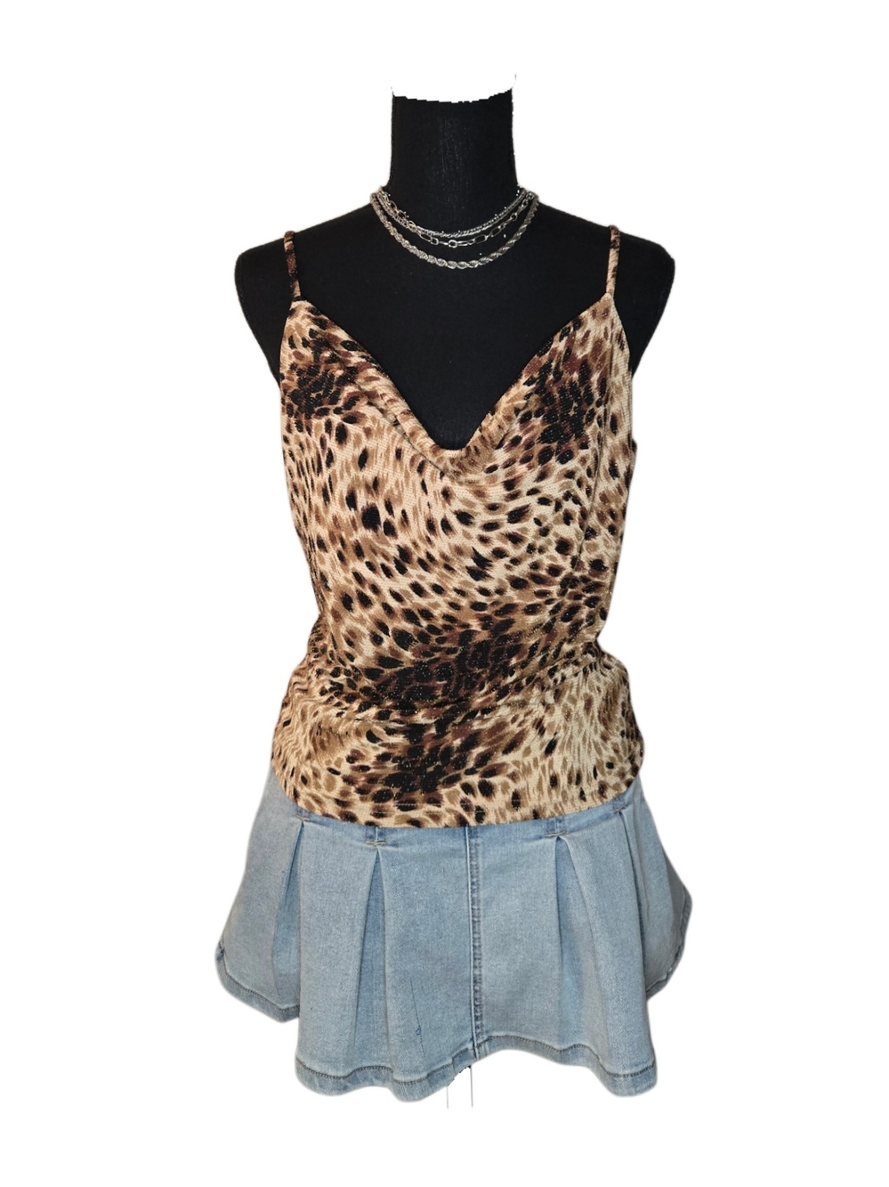 Y2k Leopard Print Cowl Neck Sparkly Cami Top!